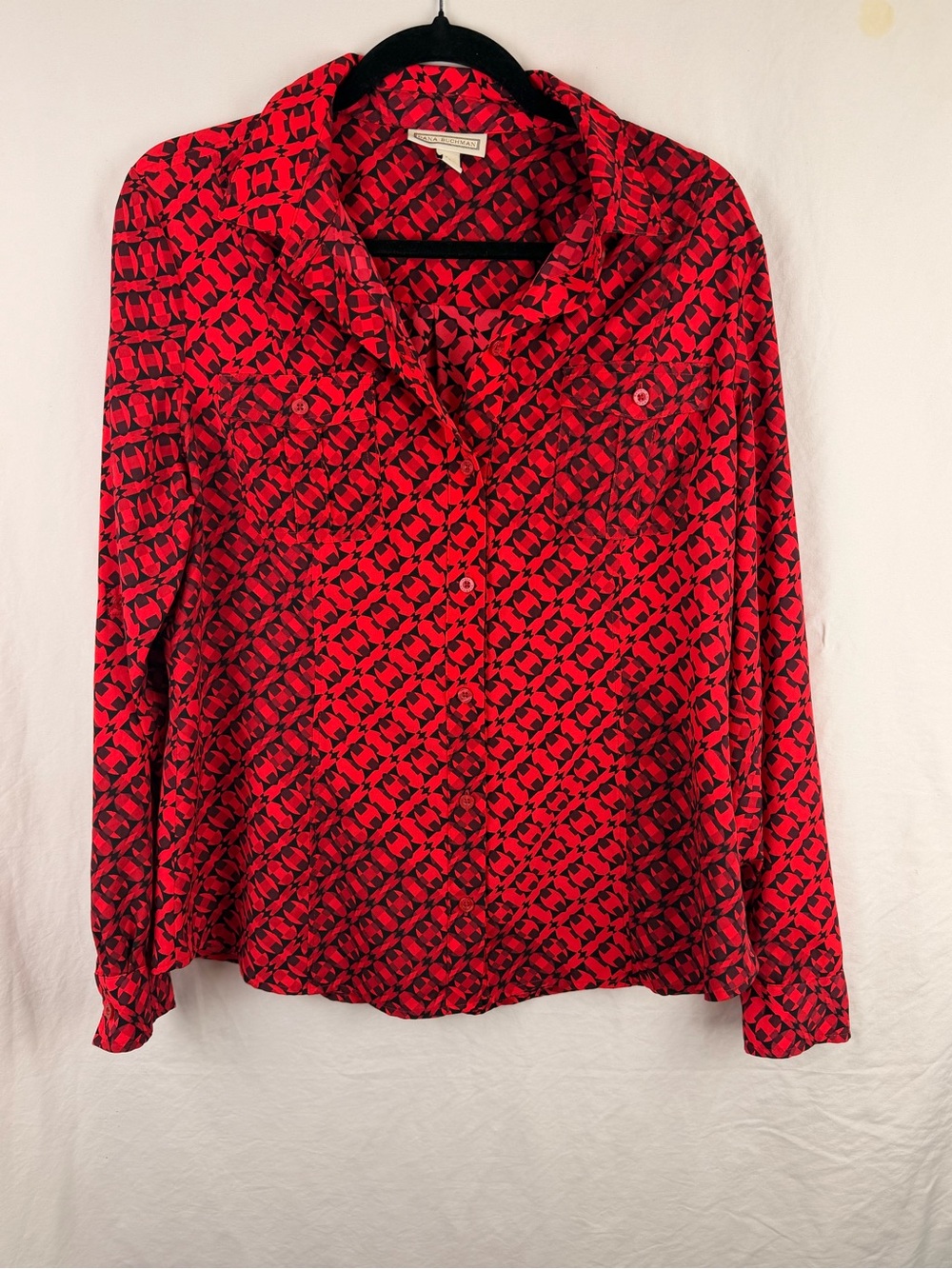 Dana Buchman Red Geometric Button-Down Blouse - Picture 1 of 10